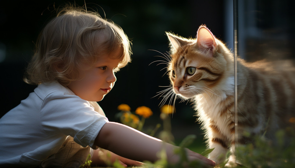 L'attitude du chat et du bambin face au laveurs de vitre